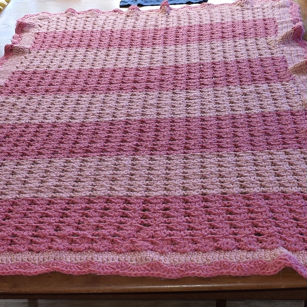 Vintage Crochet Pink on Pink Blanket Throw Handmade Wonderfulness 35 x 53 inches - Picture 1 of 11